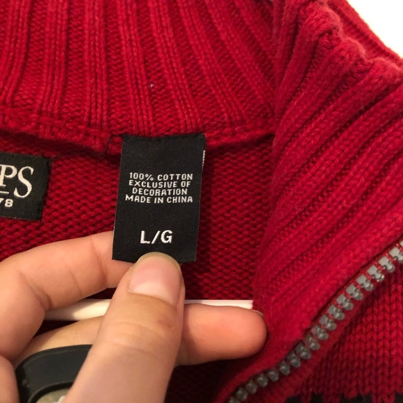 Chaps|‎ Red Buck Half Zip Knit Sweater - Picture 4 of 5